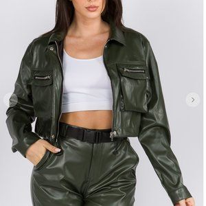 Faux Leather Cropped Jacket